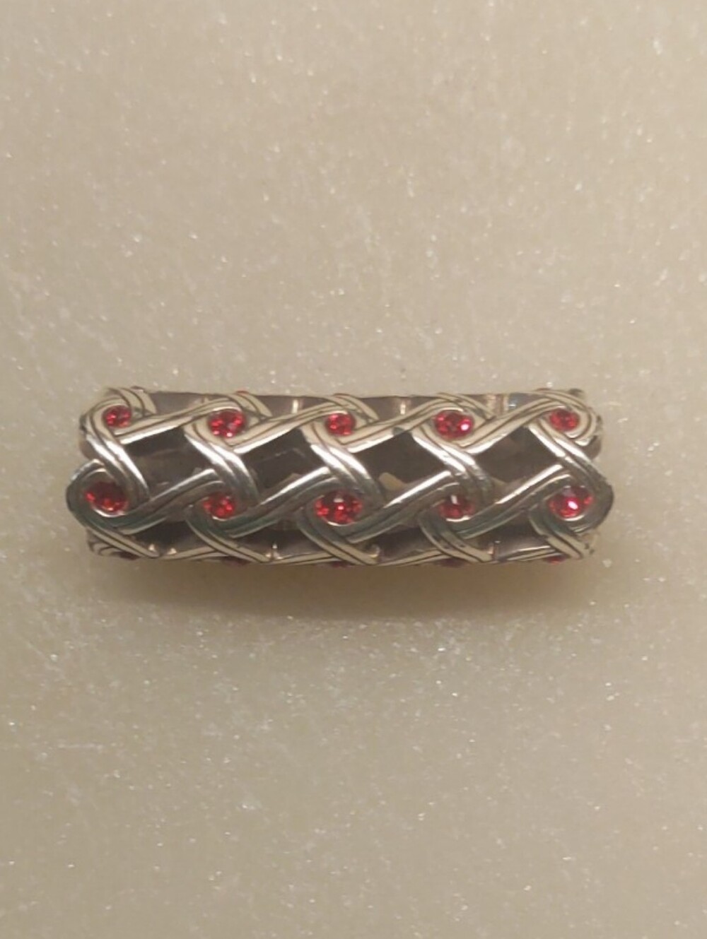 Brighton Interlace Swarovski Red Crystals And Silver Swirl Long Bead Charm